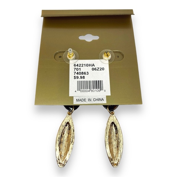 Erica Lyons Gold Tone & Tortoise Shell Oval Drop Post Earrings NWT - Picture 3 of 4